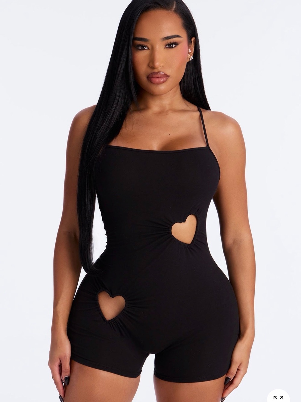 Fashion Nova Just a peek heart cotton cami pj romper onesie